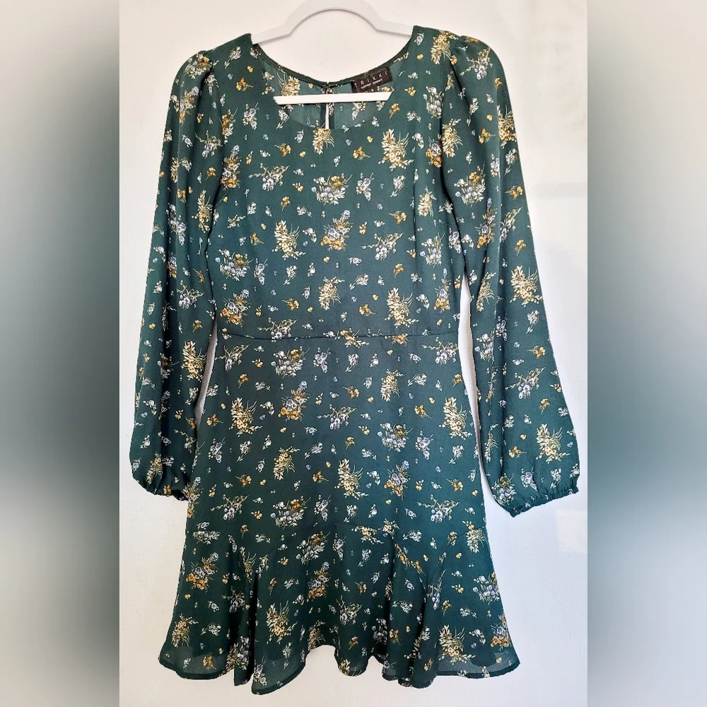 Trixxi Francesca's Women Long Sleeve Mini Dress Floral/Paisley Green Lined Small - Picture 2 of 16